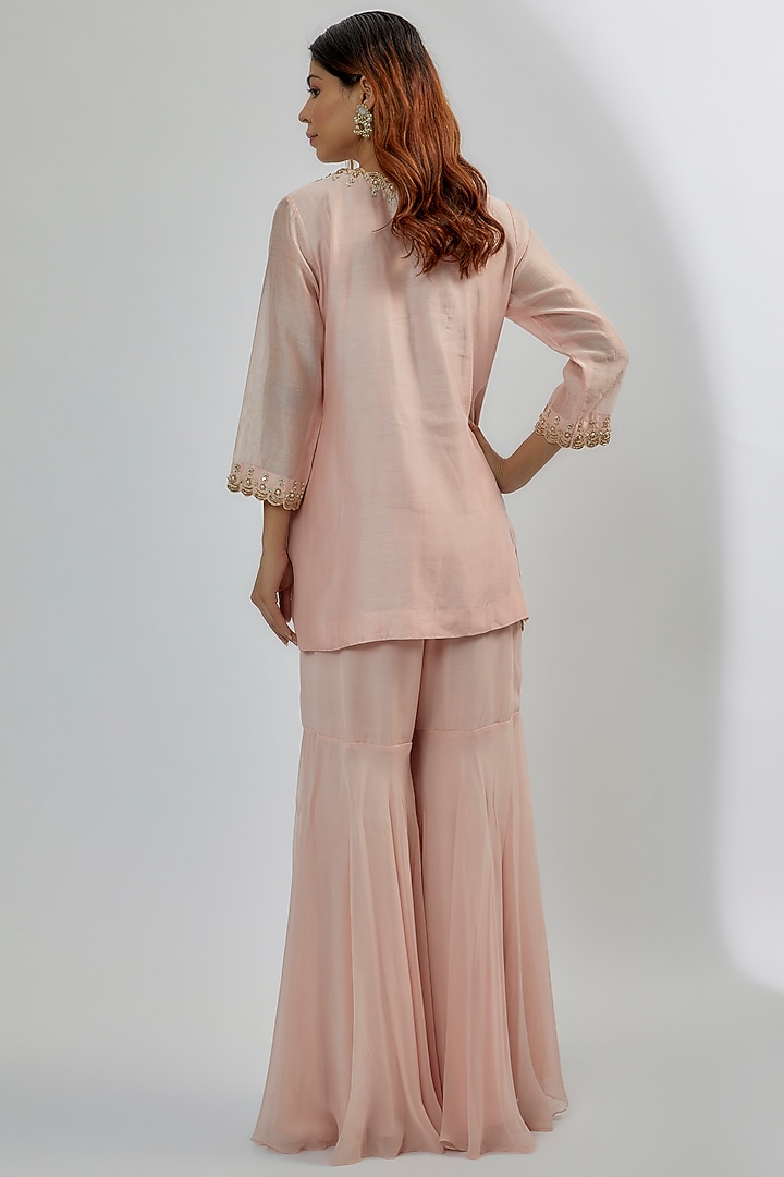 Pink Georgette & Silk Wedding Sharara Set by Khushboo Bagri at Pernia's Pop Up Shop