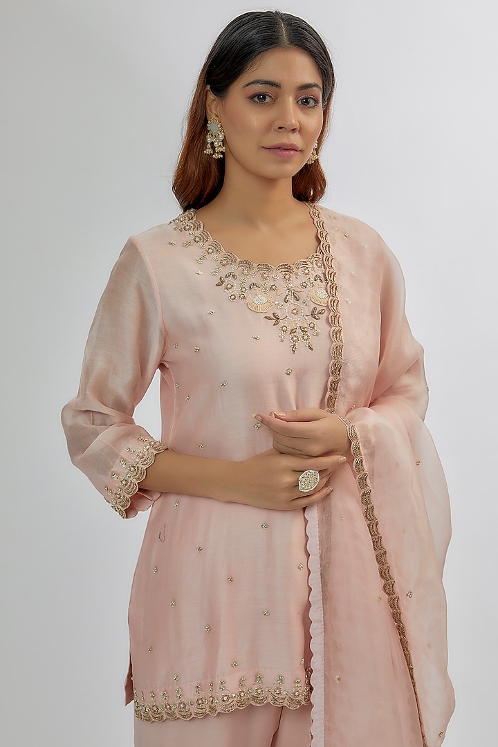 Pink Georgette & Silk Wedding Sharara Set by Khushboo Bagri at Pernia's Pop Up Shop