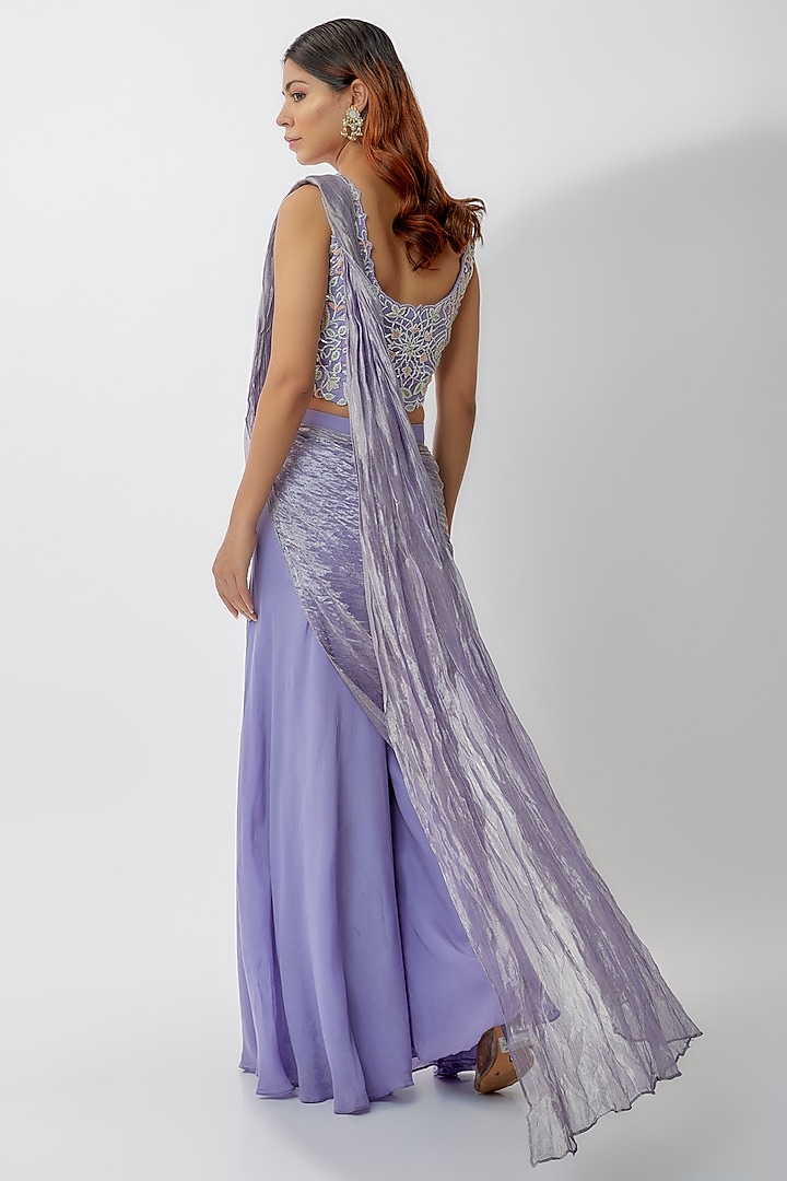Purple Silk Chanderi & Georgette Skirt Wedding Saree Set by Khushboo Bagri at Pernia's Pop Up Shop