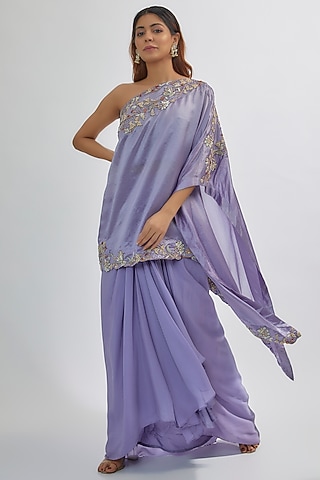 Purple Satin & Silk Skirt Set by Khushboo Bagri