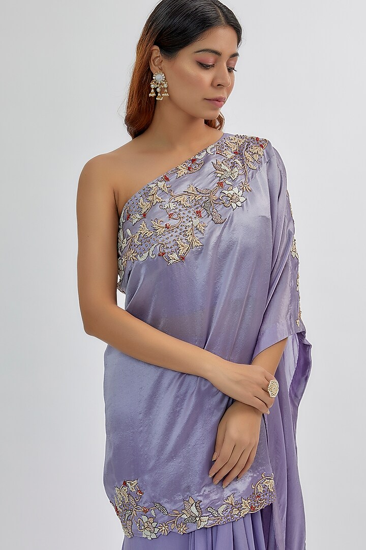 Purple Satin & Silk Skirt Set by Khushboo Bagri at Pernia's Pop Up Shop