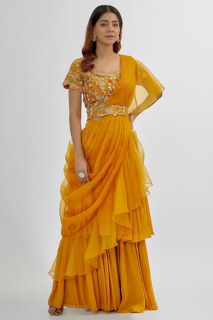 Yellow Silk Chanderi Pant Set by Khushboo Bagri at Pernia's Pop Up Shop