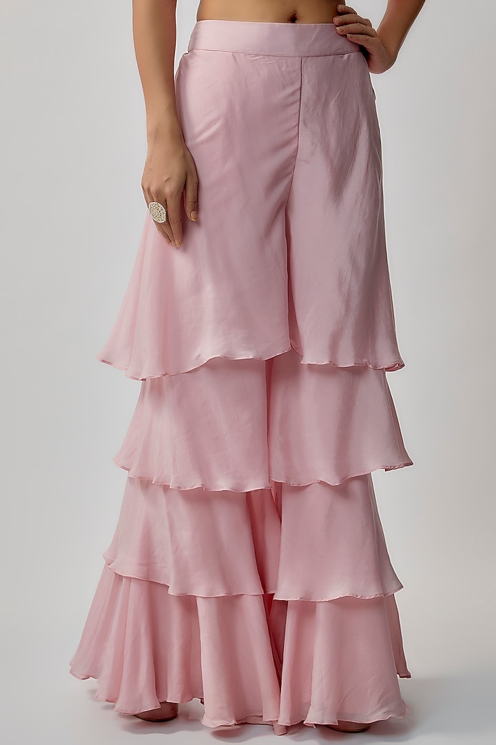 Pink Silk Habutai Organza Hand Embroidered Cape Set by Khushboo Bagri at Pernia's Pop Up Shop