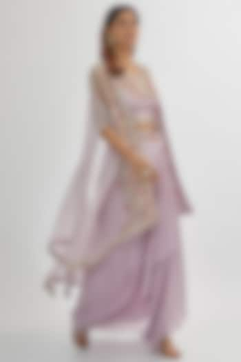 Purple Silk Chanderi & Crepe Draped Skirt Set by Khushboo Bagri at Pernia's Pop Up Shop