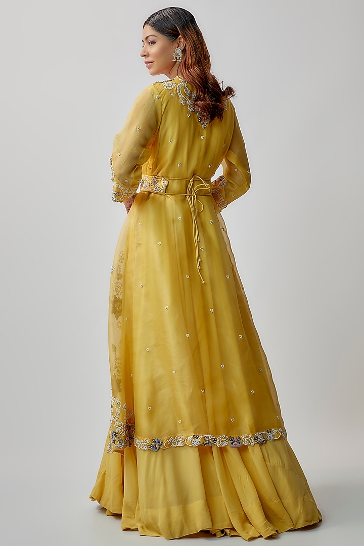 Yellow Crepe Embroidered Wedding Anarkali Set by Khushboo Bagri at Pernia's Pop Up Shop