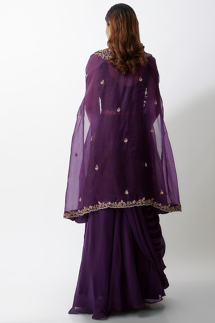 Purple Silk Organza Hand Embroidered Cape Set by Khushboo Bagri at Pernia's Pop Up Shop