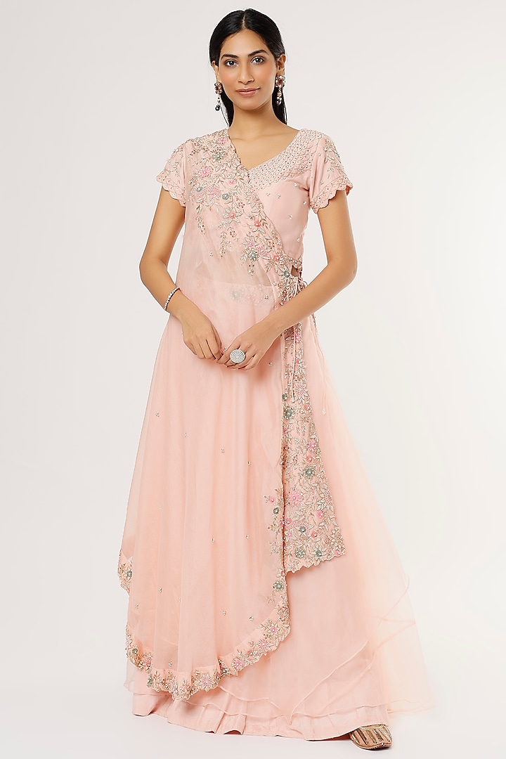 Blush Pink Silk Organza Skirt Set by Khushboo Bagri