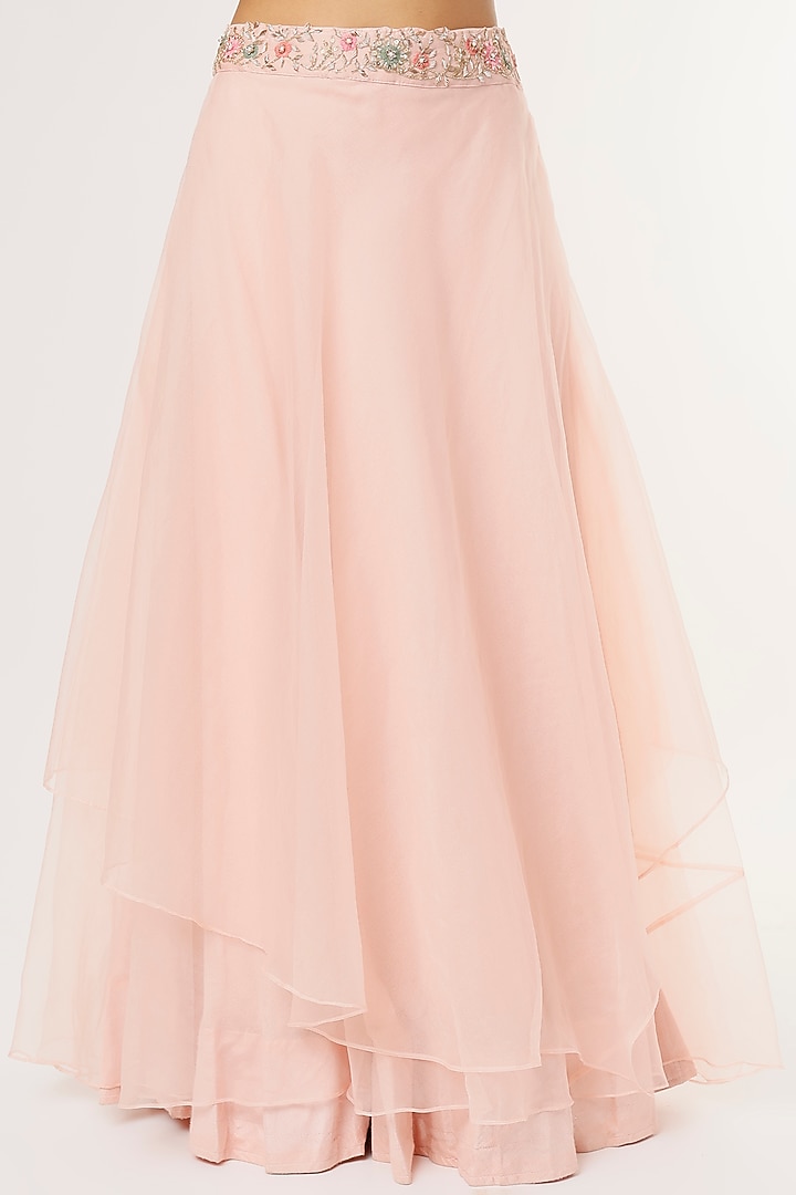 Blush Pink Silk Organza Skirt Set by Khushboo Bagri at Pernia's Pop Up Shop