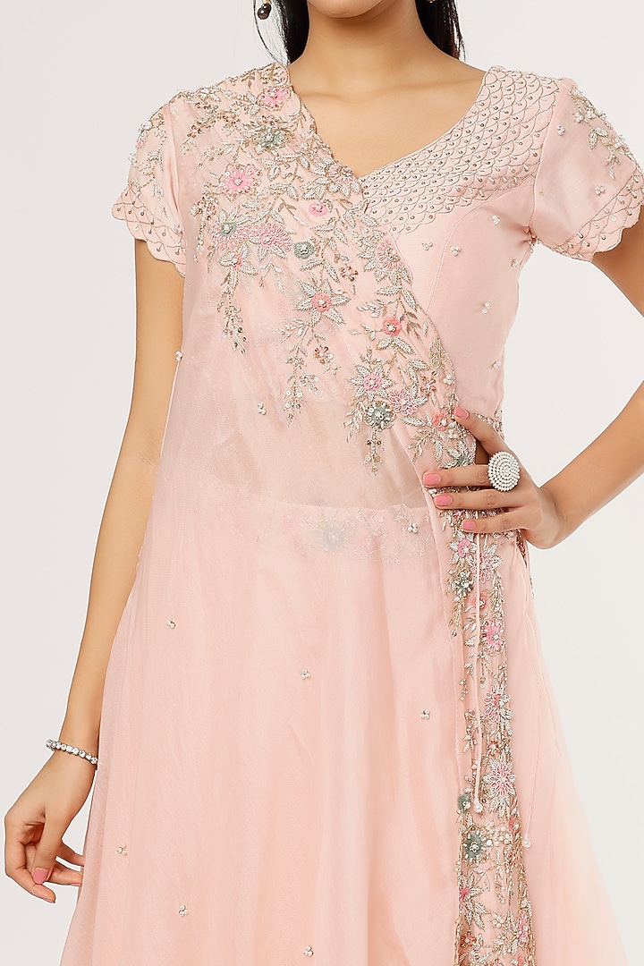 Blush Pink Silk Organza Skirt Set by Khushboo Bagri at Pernia's Pop Up Shop