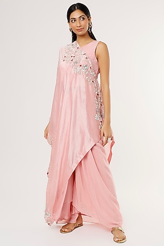 Blush Pink Silk Dupion Skirt Set by Khushboo Bagri