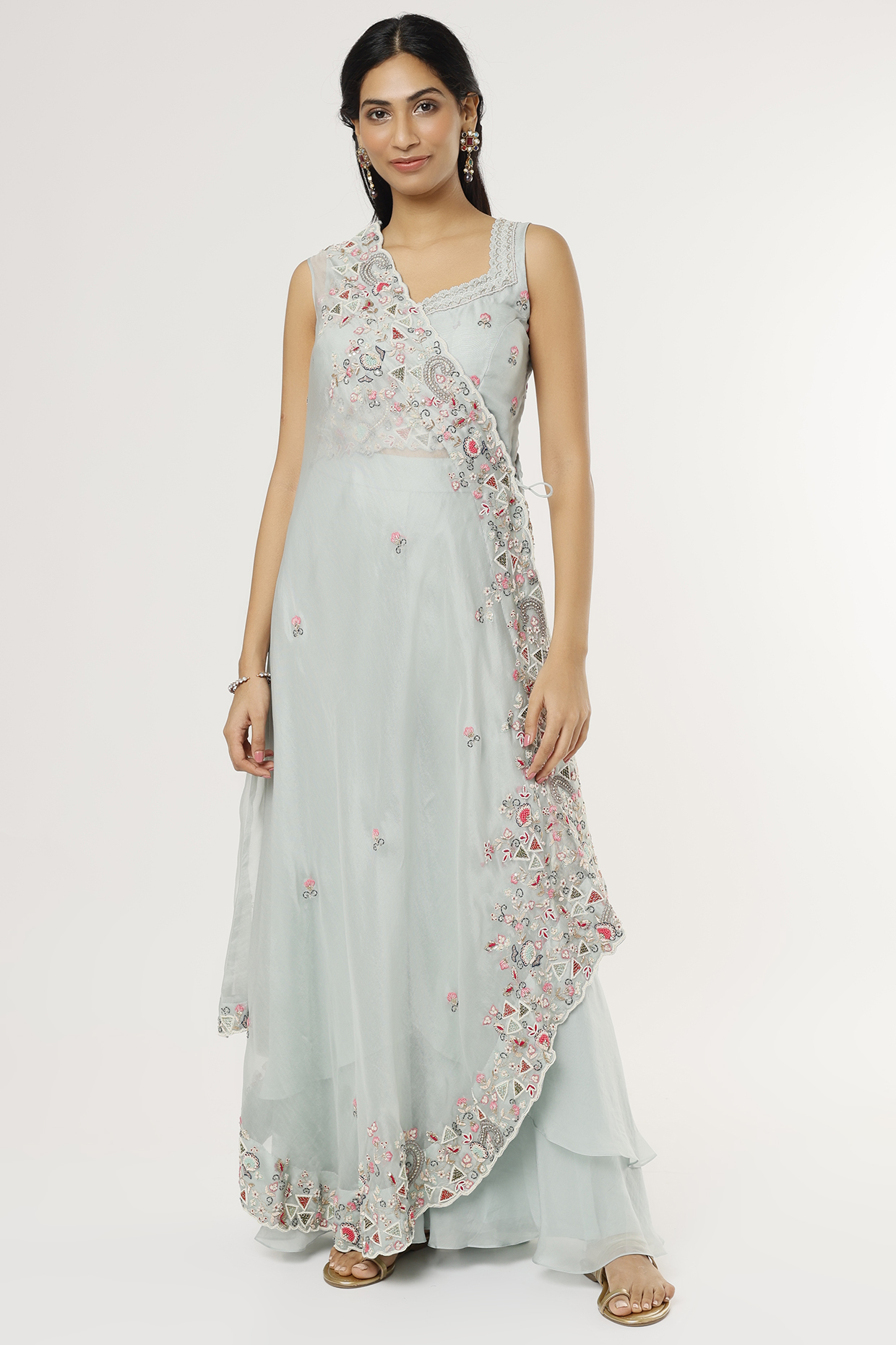 Sky Blue Silk Organza Pant Set by Khushboo Bagri