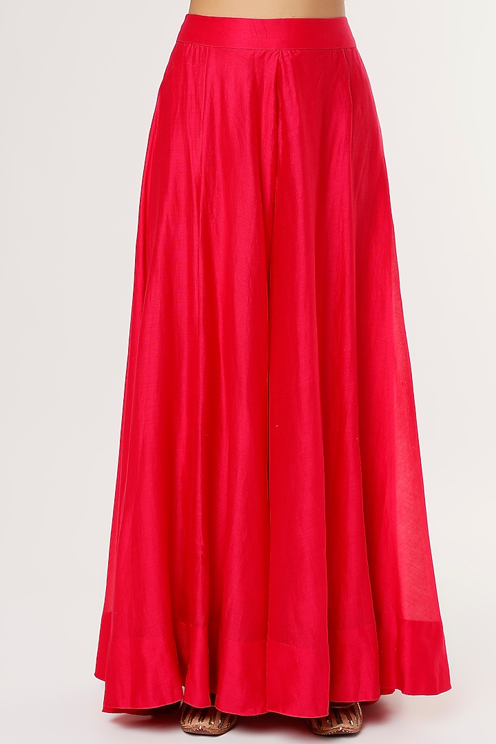 Fuchsia Silk Chanderi Ruffled Pant Wedding Saree Set by Khushboo Bagri at Pernia's Pop Up Shop