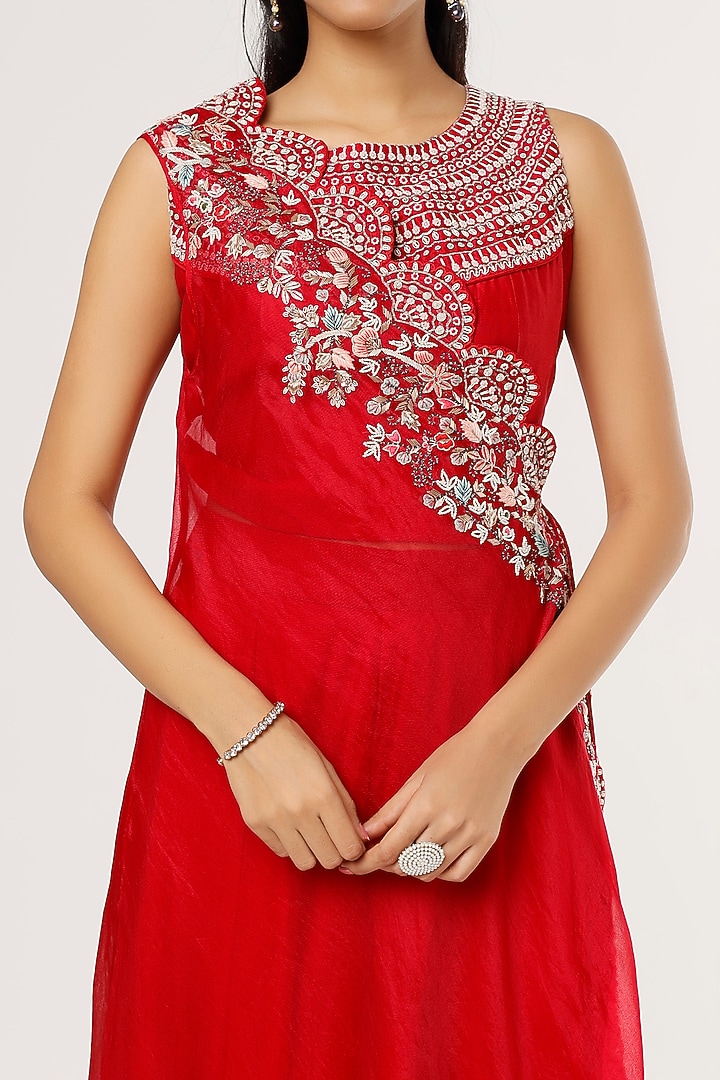 Red Silk Organza Pant Set by Khushboo Bagri at Pernia's Pop Up Shop