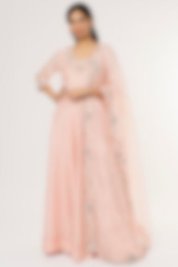 Blush Pink Embroidered Anarkali Set by Khushboo Bagri