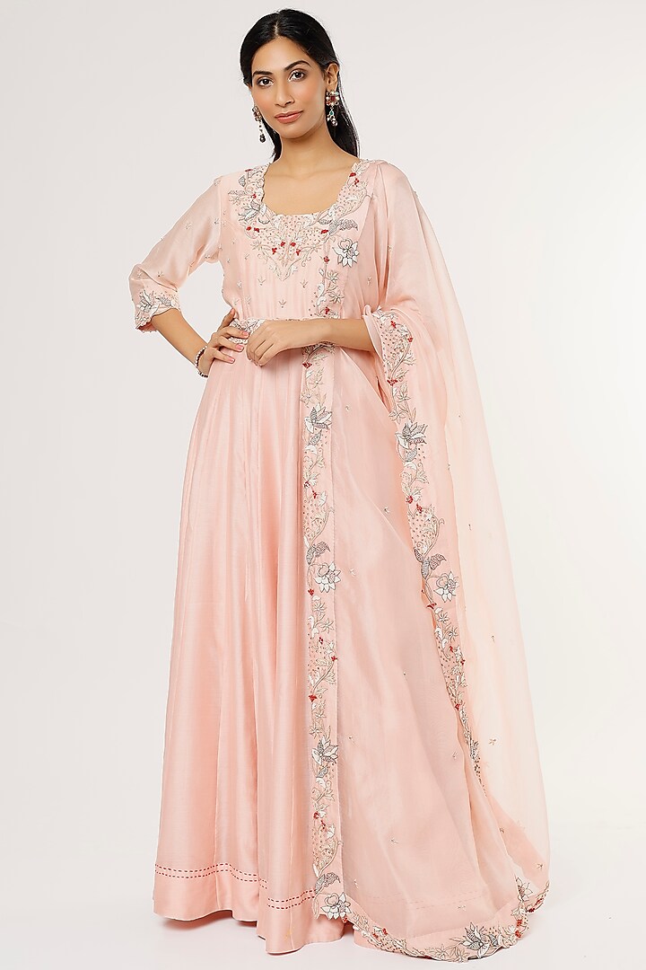 Blush Pink Embroidered Anarkali Set by Khushboo Bagri