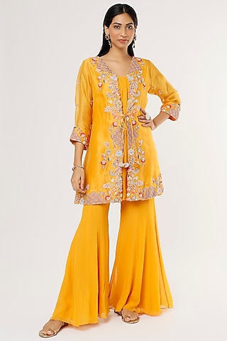 Yellow Silk Organza Sharara Set by Khushboo Bagri