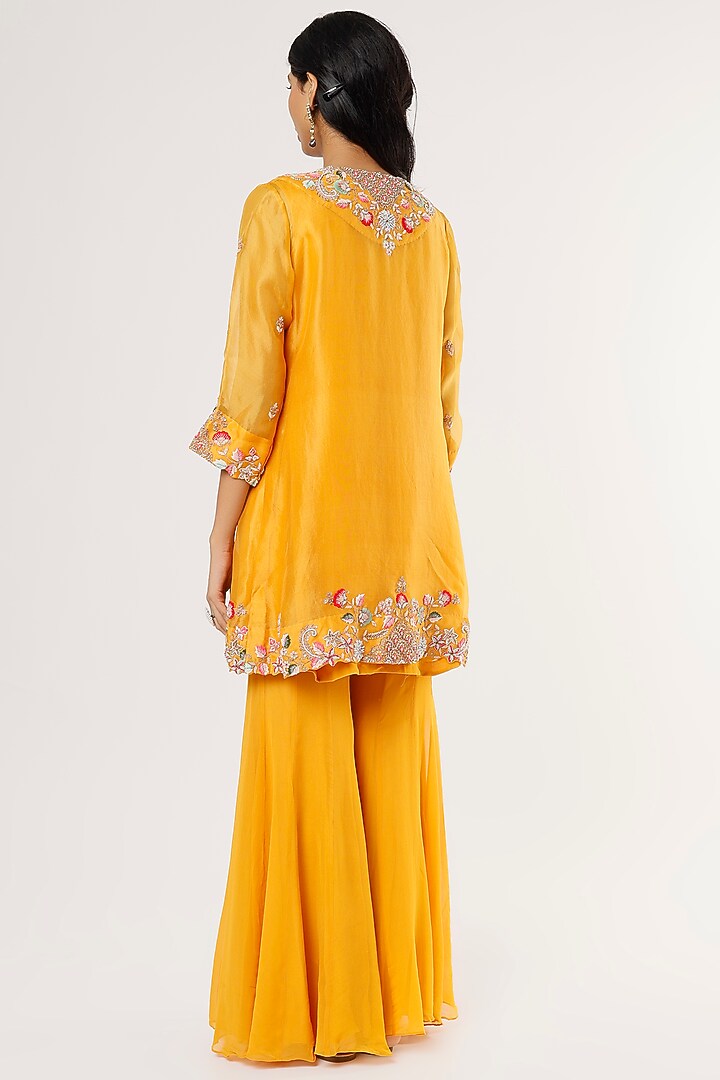 Yellow Silk Organza Wedding Sharara Set by Khushboo Bagri at Pernia's Pop Up Shop