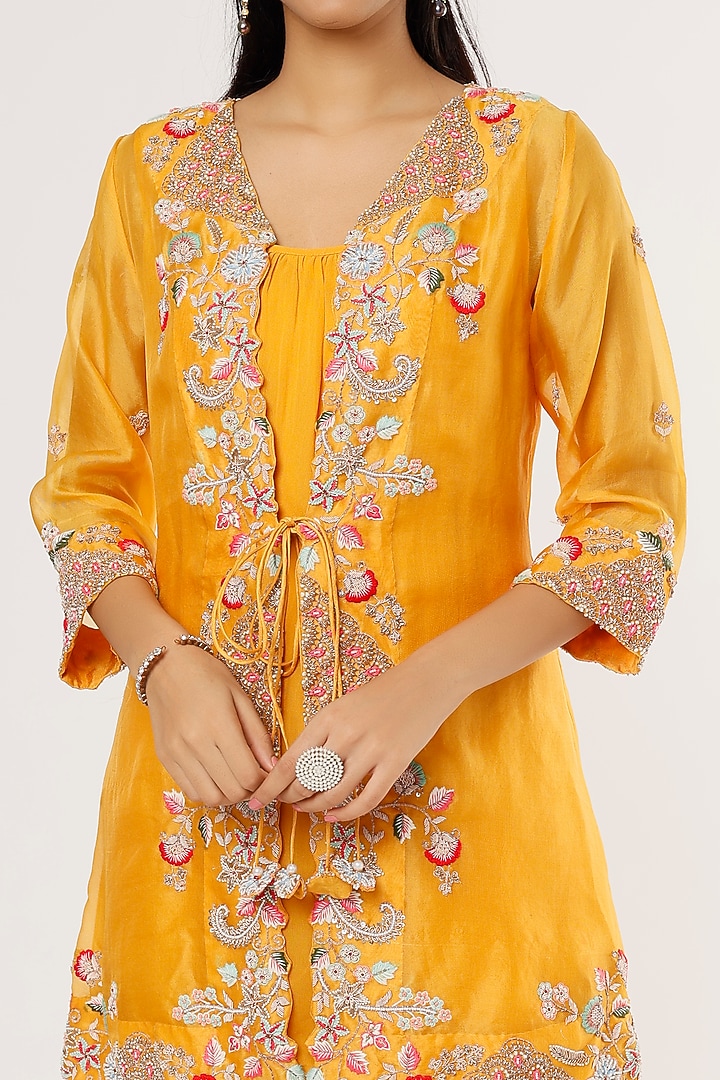 Yellow Silk Organza Wedding Sharara Set by Khushboo Bagri at Pernia's Pop Up Shop