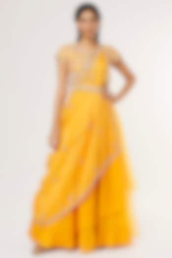 Yellow Organza Skirt Set by Khushboo Bagri