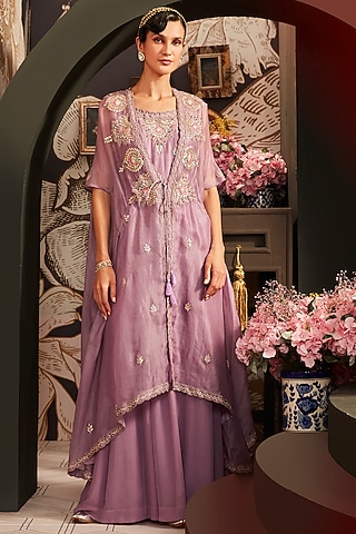 Lavender Embroidered Anarkali Set by Khushboo Bagri