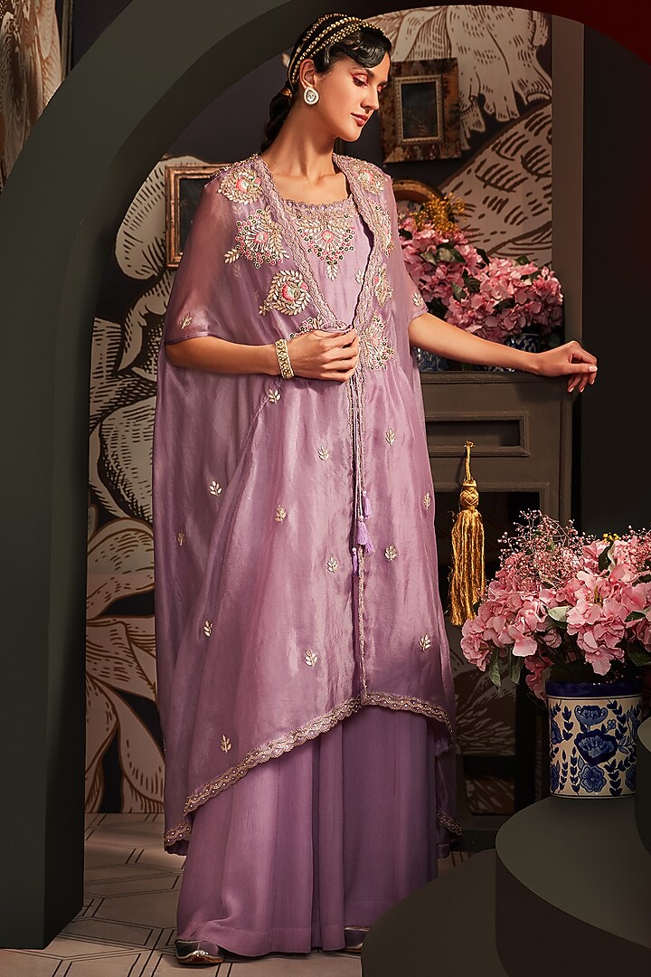 Lavender Embroidered Wedding Anarkali Set by Khushboo Bagri at Pernia's Pop Up Shop