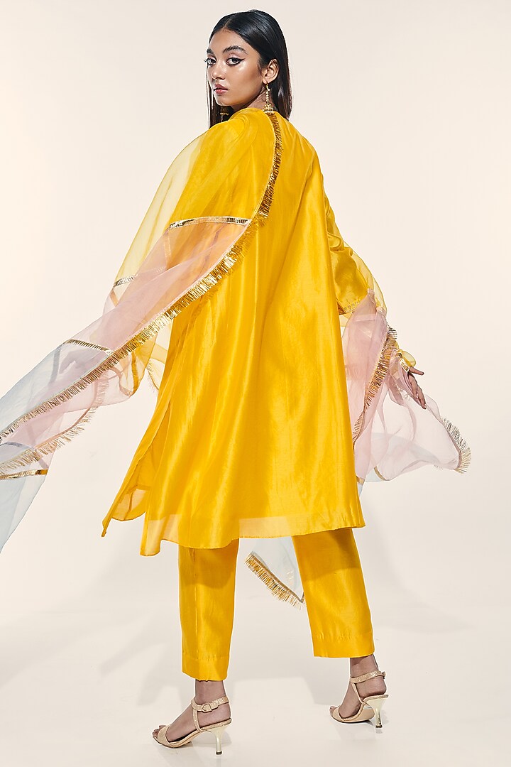 Yellow Embroidered Choga Kurta Set by Kushni at Pernia's Pop Up Shop