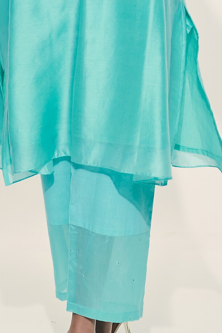Turquoise Embroidered Choga Kurta Set by Kushni at Pernia's Pop Up Shop
