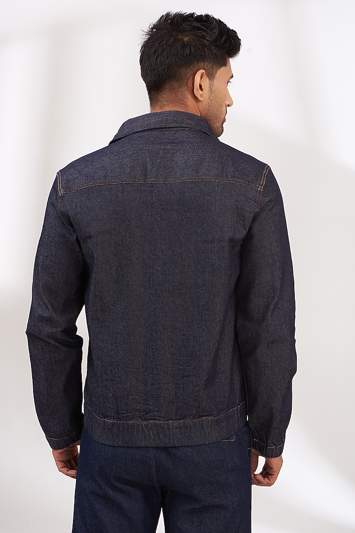 Midnight Blue Denim Utility Jacket by The Khwaab at Pernia's Pop Up Shop
