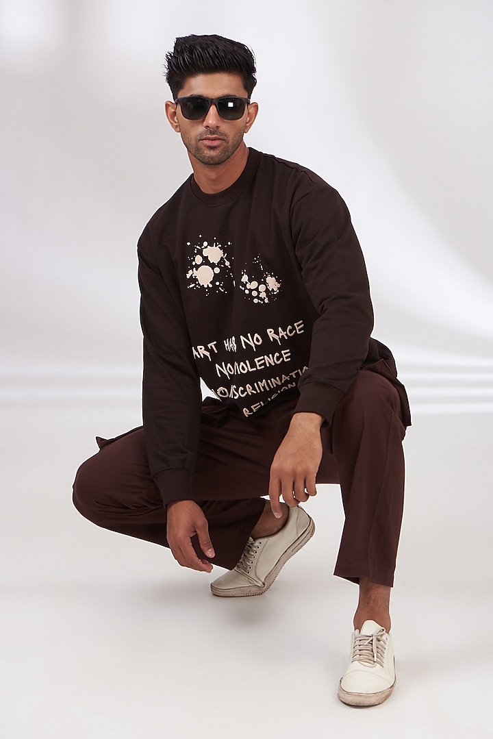 Brown Cotton Fleece Sweatshirt by The Khwaab at Pernia's Pop Up Shop
