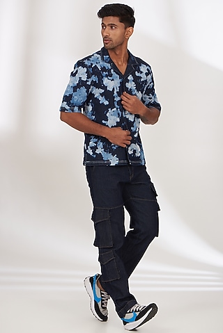 Navy Blue Denim Cargo Pants by The Khwaab