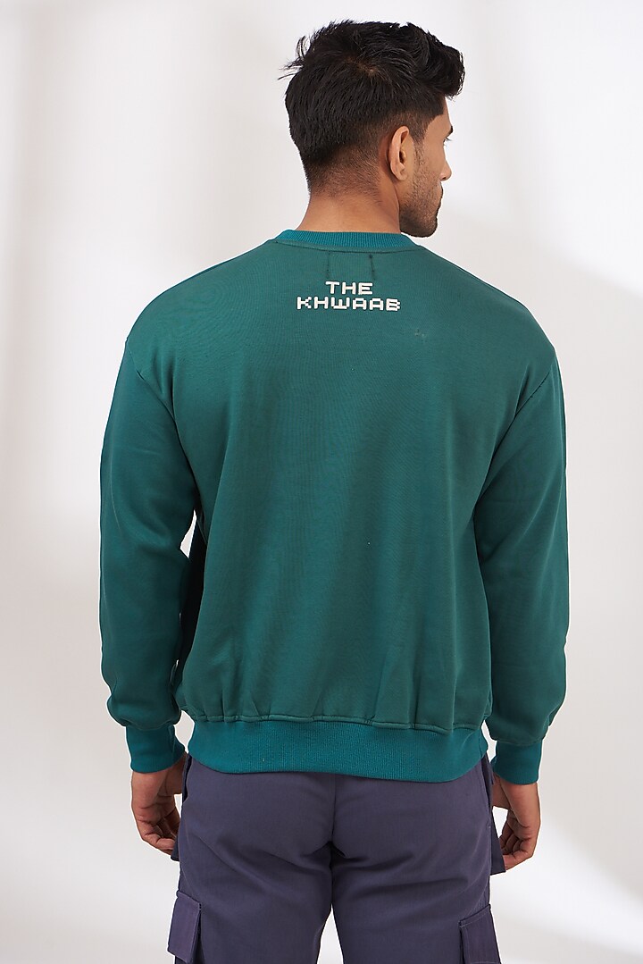 Teal Green Cotton Fleece Sweatshirt by The Khwaab at Pernia's Pop Up Shop