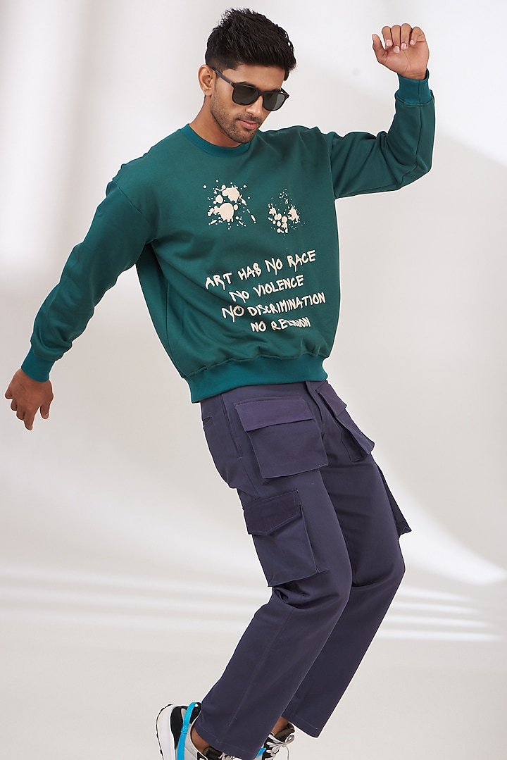 Teal Green Cotton Fleece Sweatshirt by The Khwaab at Pernia's Pop Up Shop