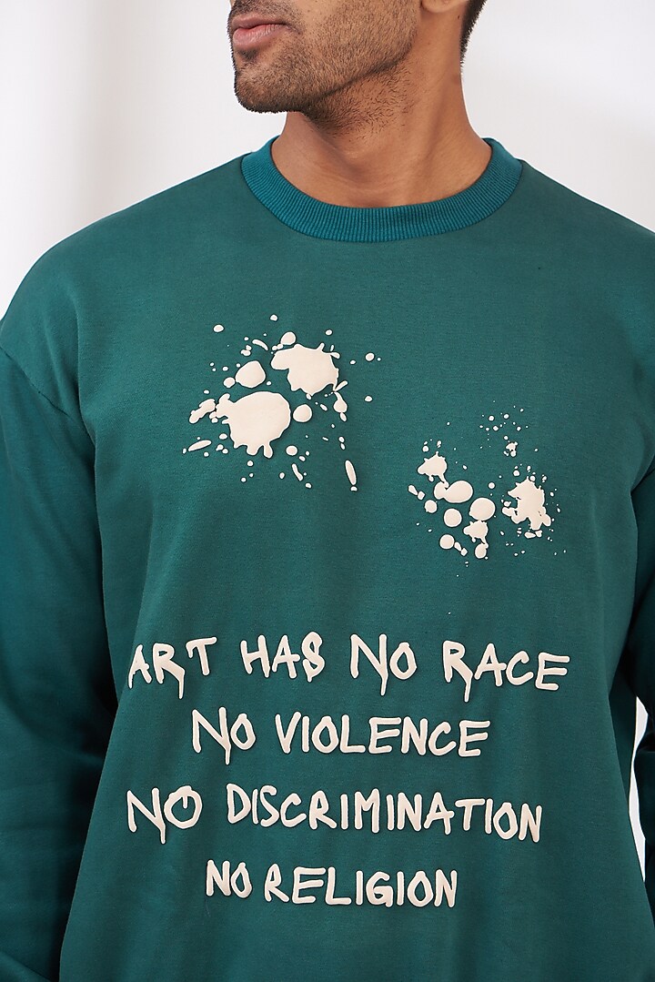 Teal Green Cotton Fleece Sweatshirt by The Khwaab at Pernia's Pop Up Shop