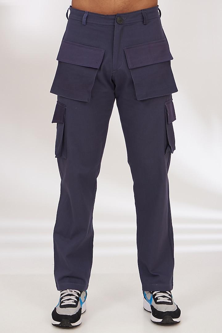 Grey Cotton Twill Utility Pants by The Khwaab at Pernia's Pop Up Shop