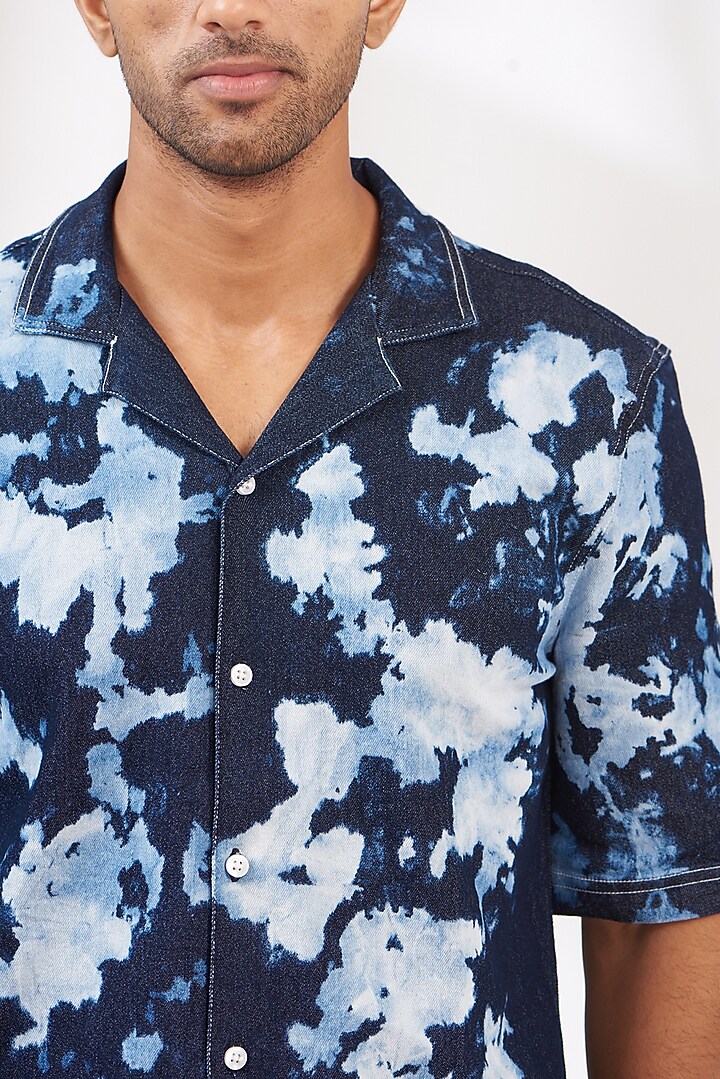 Blue Denim Printed Summer Shirt by The Khwaab at Pernia's Pop Up Shop