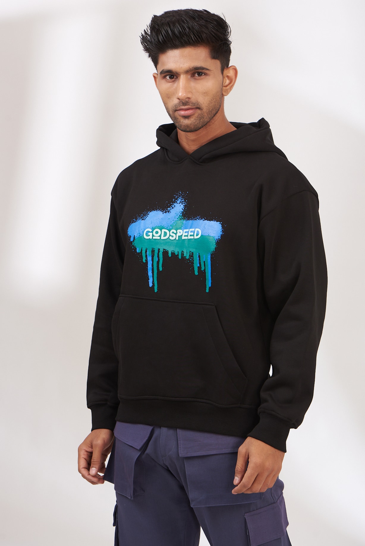 Black Cotton Fleece Hoodie by The Khwaab