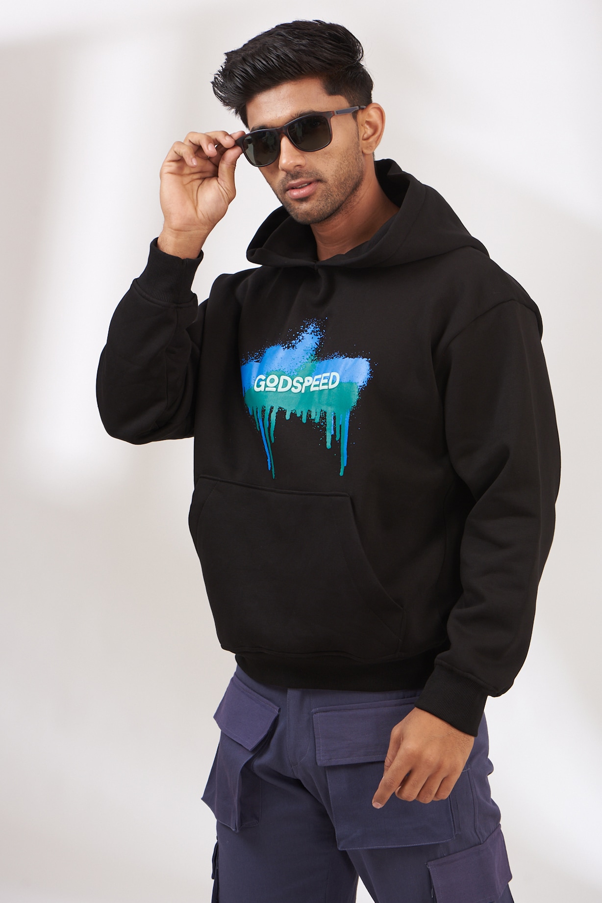Black Cotton Fleece Hoodie by The Khwaab