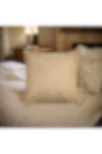 Khaki Gold Embroidered Cushion Cover (Set of 2) by Khaabka at Pernia's Pop Up Shop