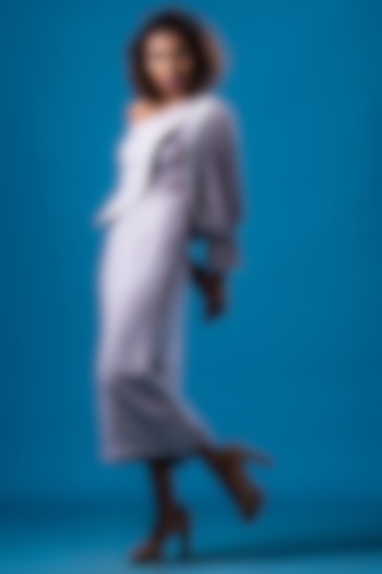 Sepia Grey Georgette One Shoulder Midi Dress by KHB- Khushboo Haran Borkar