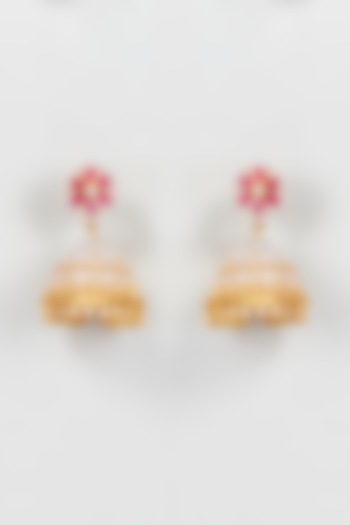 Gold Finish Zircon Diamond Jhumka Earrings by Khushi Jewels at Pernia's Pop Up Shop