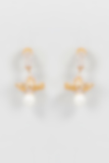 Gold Finish Zircon Diamond Jhumka Earrings by Khushi Jewels at Pernia's Pop Up Shop