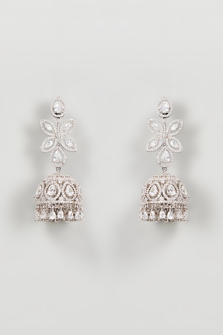 White Finish Zircon Diamond Jhumka Earrings by Khushi Jewels at Pernia's Pop Up Shop