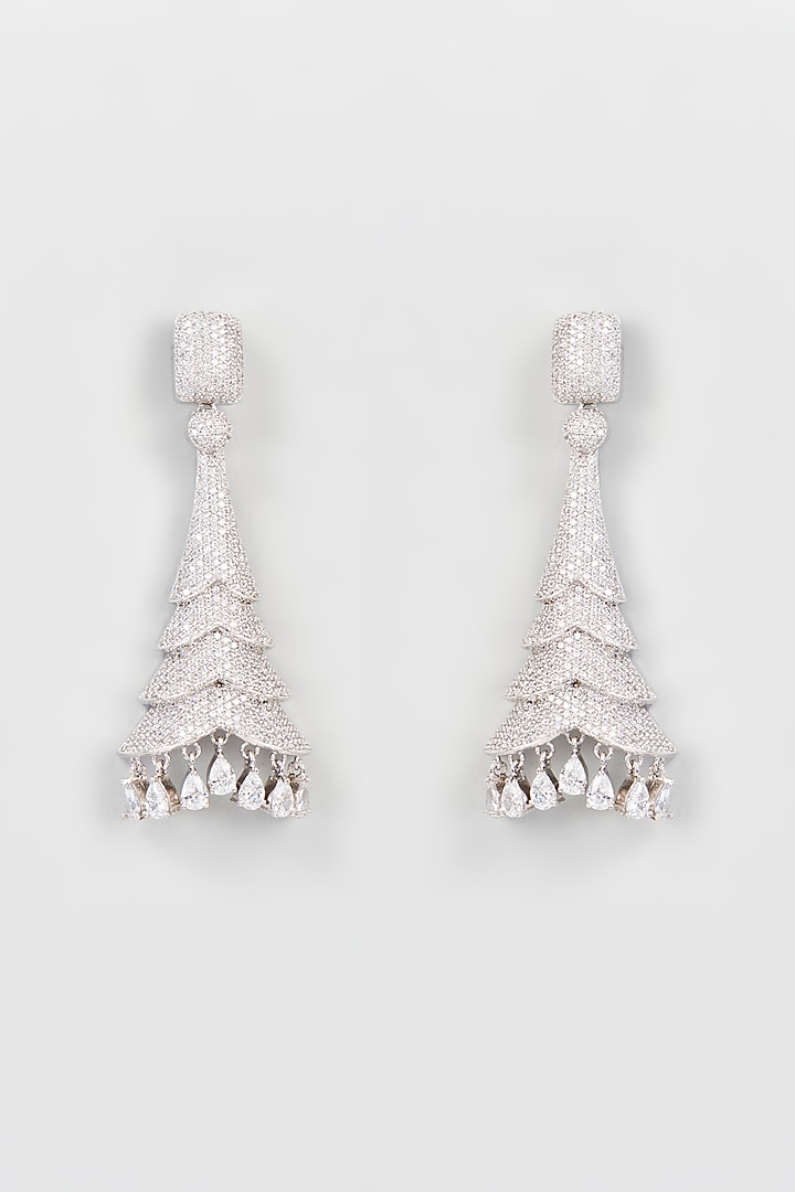White Finish Zircon Diamond Jhumka Earrings by Khushi Jewels at Pernia's Pop Up Shop