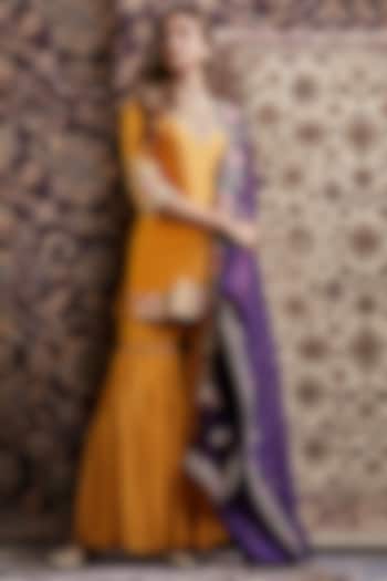 Ochre & Purple Embroidered Sharara Set by Khushboo Bagri