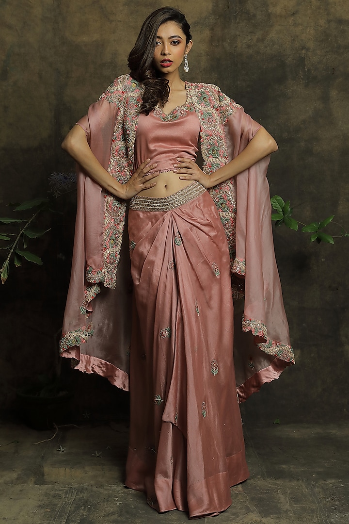 Mauve Embroidered Skirt Set by Khushboo Bagri