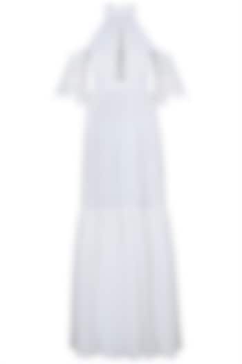 White bardot sleeves maxi dress by KHWAAB