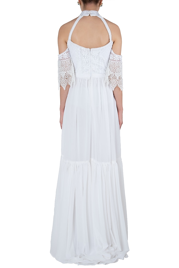 White bardot sleeves maxi dress available only at Pernia's Pop Up Shop.