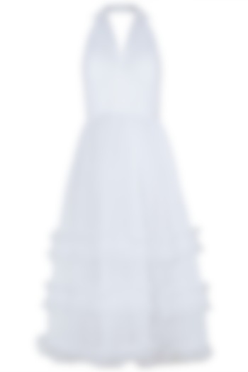 White sleeveless midi dress by KHWAAB