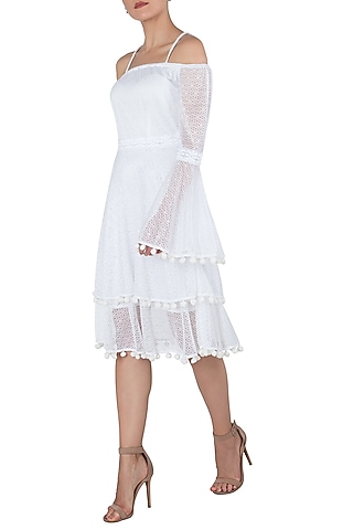 White bell sleeves midi dress by KHWAAB