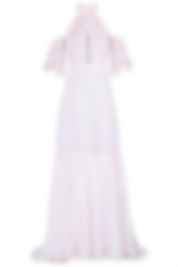 Pink bardot sleeves maxi dress by KHWAAB